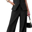 luvamia Vest Pants Suits for Women Dressy 2 Piece Business Casual Outfits Sleeveless Blazer Wide Leg Pants Pantsuit Sets (Medium, 8, Black)