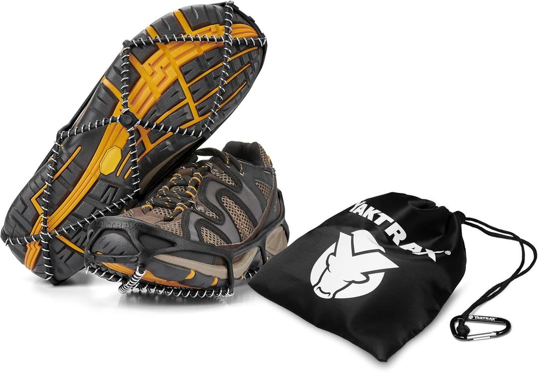 Yaktrax Walk Plus Traction Cleats for Ice and Snow, 360 Steel Coil Grip for All-Direction Traction, Flexible Cold-Resistant Upper, Easy On/Off with Heel Tab, Includes Carry Bag & Carabiner (Small)