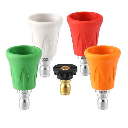 FIXFANS Pressure Washer Nozzle Guard, Stainless Steel High Power Washer Nozzle Tips Set with Upgraded Rubber Protector Cover, 5Pcs Pressure Washing Nozzle Holder with 1/4" Quick Connect, Orifice 4.0 : Patio, Lawn & Garden