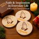 Amen Christian Religious Coasters Set of 4 Absorbent Ceramic Drink Coasters with Non-Slip Cork Base Prayer Hands Faith Blessing Bible Verse Decor for Coffee Table Church Gift