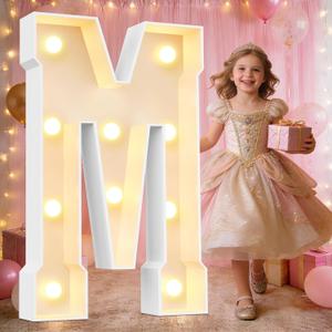 Pooqla Marquee Letters, 3FT Light Up Letters, Giant Marquee Letters 3 Feet Tall for Birthday Decoration, Large LED Letter Sign for Homecoming Baby Shower Wedding Party Decoration Letter M