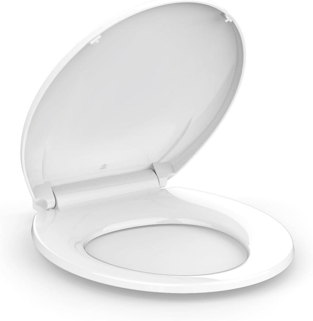 Round Toilet Seat Slow Close, 17" Round White Polypropylene Toilet Seat Cover with Never Loosen Durable Lid, Quiet and Easy to Install & Clean