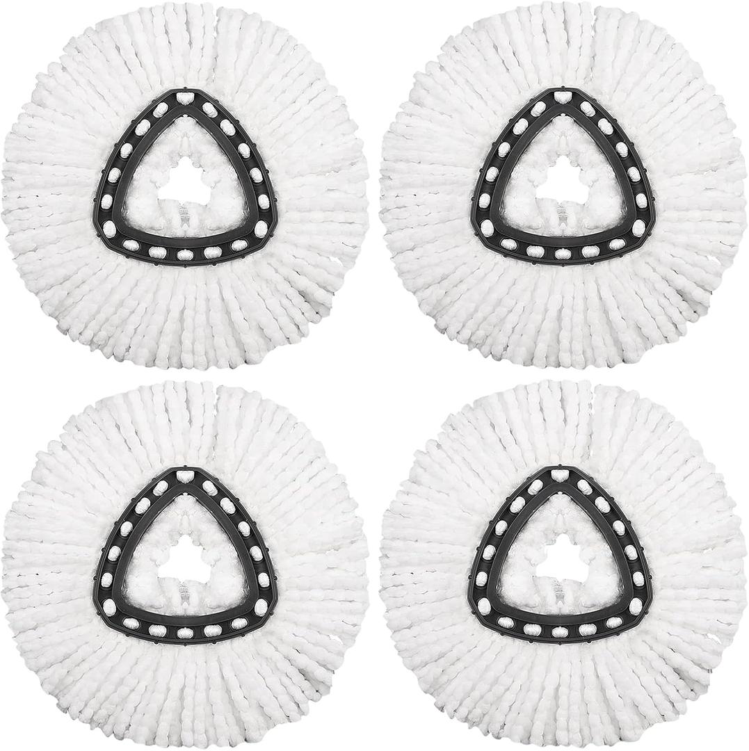 4 Pack Mop Replacement Heads Compatible with O Ceda Mop Replace Head EasyWrin Spin Mop Heads Replacements, Microfiber Mop Refills, Easy Cleaning Mop Head Replacement - 4 Pack White(1-Tank System)