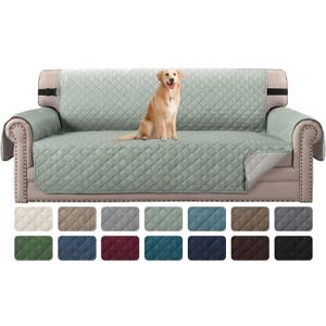 H.VERSAILTEX Reversible Couch Covers for 3 Cushion Couch Water Repellent Couch Cover for Sofa Dog Couch Cover Protector Non Slip Furniture Protector with Elastic Strap(Sofa, Desert Sage/Beige)