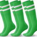 Haloumoning 3 Pairs Boys Soccer Athletic Socks Kids Striped Football Knee High Uniform Sports Tube Socks 4-15 Years (S)
