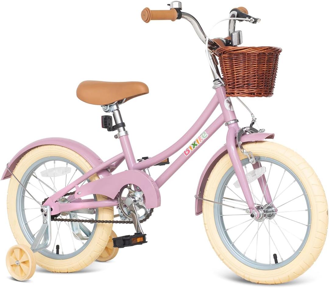 Retro Design Girls Bike with Basket and Coaster Brake for 3-13 Years Old Kids, 14 16 18 Inch Cruiser Bicycle for Toddlers with Training Wheels, 20 24 26 Inch with Kickstand, Multiple Colors (Pink) Retro Design Girls Bike with Basket and Coaster Brake for 3-13 Years Old Kids, 14 16 18 Inch Cruiser Bicycle for Toddlers with Training Wheels, 20 24 26 Inch with Kickstand, Multiple Colors (Pink)