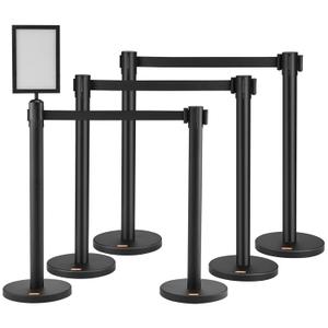 VEVOR Crowd Control Stanchions, 6-Pack Crowd Control Barriers, Carbon Steel Baking Painted Stanchion Queue Post with Sign Holder & 3PCS 6.5FT Retractable Belt, Belt Barrier Line Divider, Easy Assembly (Classic connector)