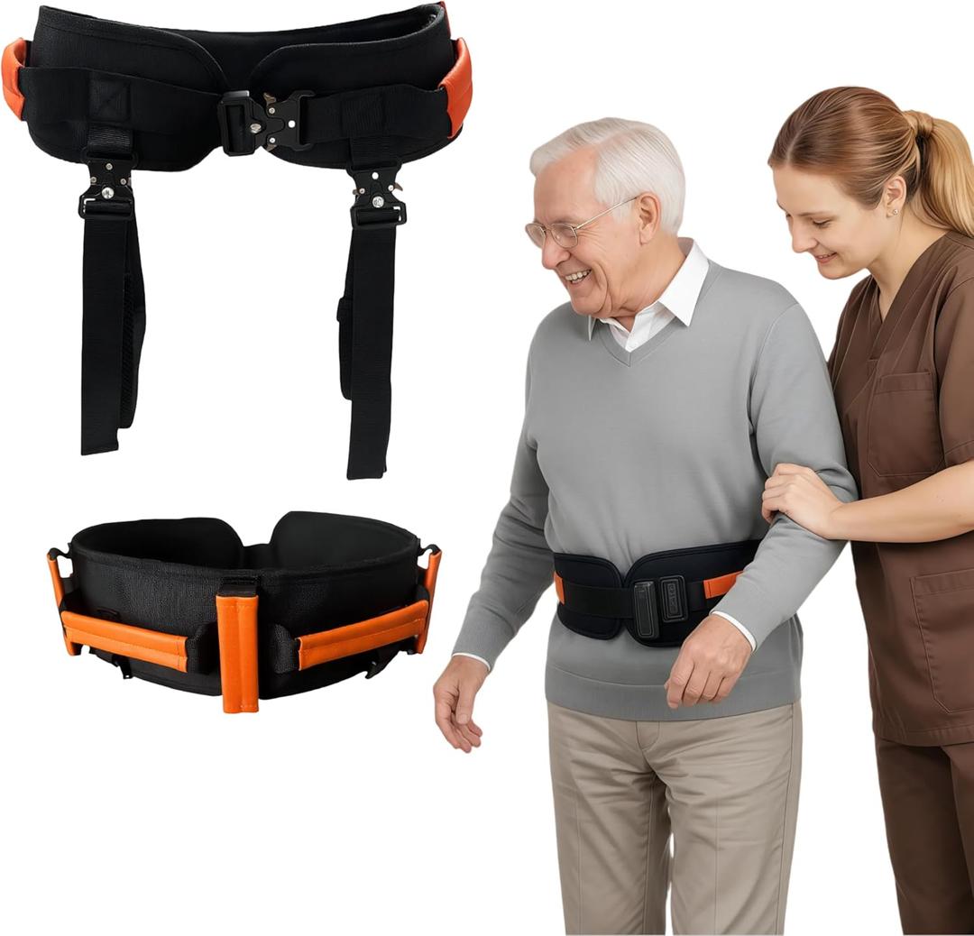 Gait Belt, Upgraded with Metal Buckle & Detachable Leg Straps, 7 Reinforced Handles, Transfer & Lift Belt for Seniors & Elderly, Walking Support and Mobility Assistance (Orange, Medium)