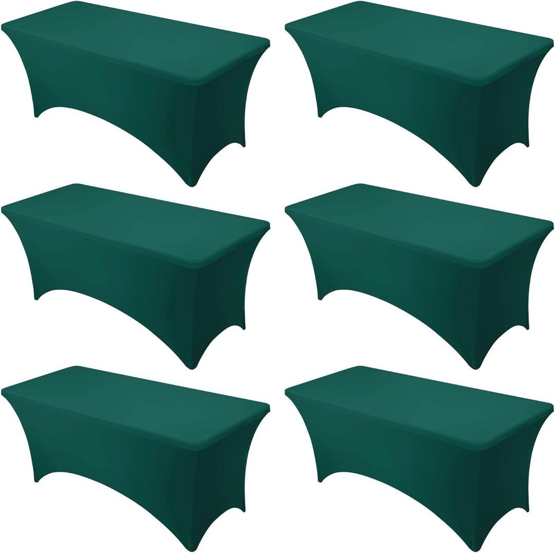 6-Pack Premium Hunter Green Spandex Tablecloths for 6ft Rectangle Tables, Stain & Wrinkle-Resistant, Washable Stretch Polyester Fitted Table Cover for Weddings, Banquets, Trade Shows Events