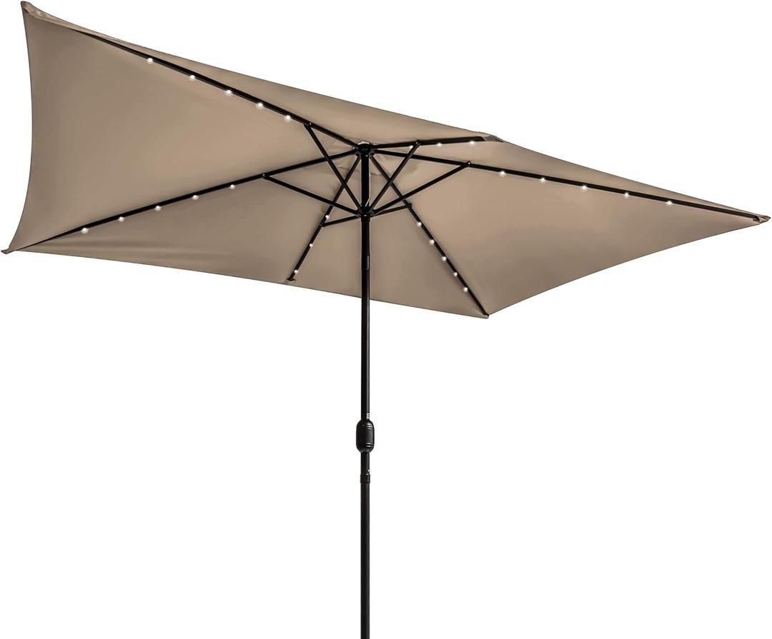 Trademark Innovations Rectangular Solar Powered LED Lighted Patio Umbrella - 10' x 6.5' (Tan)