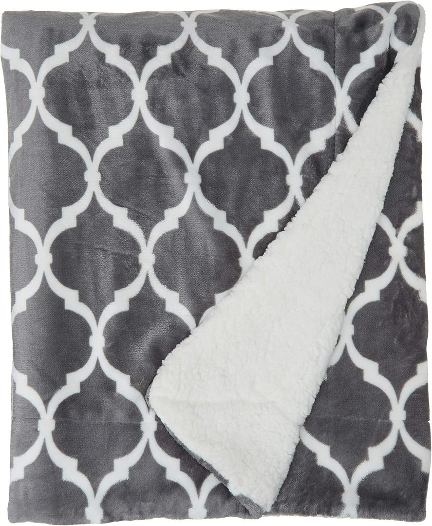 Comfort Spaces Reversible Ultra Soft Cozy Sherpa Throw Blanket for Couch and Bed, Cozy Fleece Blanket with Fuzzy Faux Fur, 50" x 60", Grey