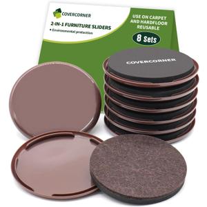 Furniture Sliders 8 PCS - 2 in 1 in 4 1/4 inch or 4 3/4 inch- Furniture Sliders for Carpet & Hardwood Floors! Furniture Movers Sliders & Sliders for Moving Furniture Easily & Safely!
