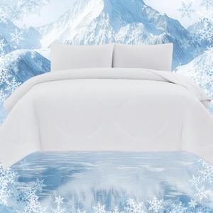 Cooling Comforter Set with Sheets&Pillowcases,Cooling Blanket for Hot Sleeper Cold ice Double Side White Bed Set Queen Size 4pcs(Comforter+Fitted Sheets+2Pillowcases)