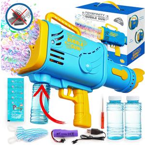 Fully Automatic Bubble Machine Gun - No Dip Bubble Gun Blaster for Kids Ages 4-8 and Adults with 3 Powerfull Fans - 5000 Bubbles per Minute - Best Gift for Birthdays and Party Favors (Blue)