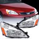 Nilight Headlight Assembly for 2003 2004 2005 2006 2007 Accord Replacement Headlamp Chrome Housing Amber Reflector