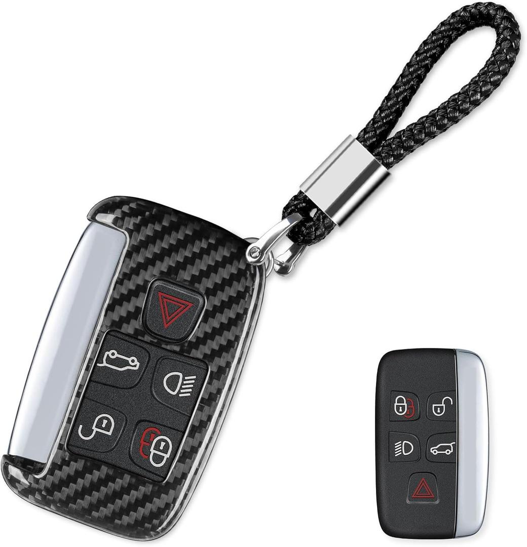 T-carbon Carbon Fiber Key Fob Protector Compatible with Land Rover Series Car Key fob Cover Compatible with Jaguar Key Case (Silver Black)