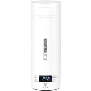 Portable Kettle Electric Travel Water Boiler, 500ml, White, 304 Stainless Steel, Digital Display, 4 Temperature Settings 45-100C, for Coffee, Tea, Lemonade