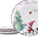 Bico Christmas Gnomes Salad Plates Set of 4, 8.75 Inch Ceramic Dessert Plates for Salad, Appetizer, Side Dishes, Microwave and Dishwasher Safe, Gift for Housewarming and Christmas
