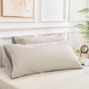 NEXHOME PRO 100% Organic Cotton Queen Pillowcases Set of 2, Envelope Closure Linen Feel Textured Natural, Soft and Durable, Premium Cooling Pillow Cases for Bed (20x30 inch, Linen)