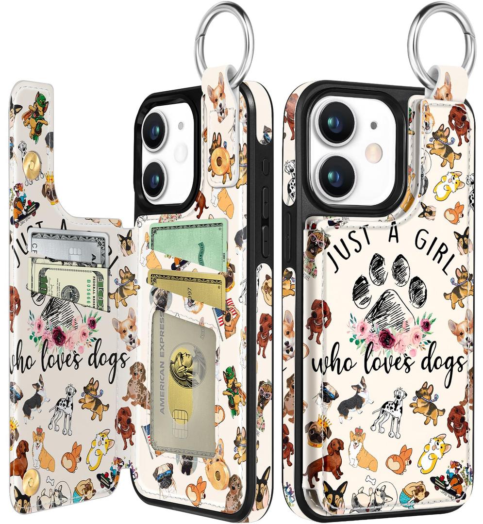 Lotadilo for iPhone 15 Wallet Case with Card Holder, Cute Designer Dogs Lover Girl Pattern Kickstand Magnetic Clasp Back Flip Folio Leather Cases for iPhone 15 Phone for Girls Women Men Boys Teens