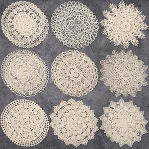Mimorou 18 Pieces 10 Inch Beige Lace Doilies for Tables Crochet Doilies Vintage Cotton Lace Coasters Handmade Round Placemats Rustic Table Decor for Kitchen Dining Room Wedding Cup Vase Decoration