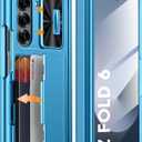 Vizvera for Samsung Galaxy Z Fold 6 Case RFID Wallet with Cards Holder [Hinge Cover] [Camera Cover] Shockproof Silicone Protective Phone Case for Z Fold 6 2024-Lake Blue