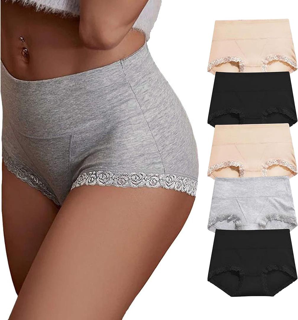 Women's Cotton Underwear,Ladies Soft Stretch Tummy Control Comfy No Muffin Panties Boyshorts (Large, Multicoloured 3)