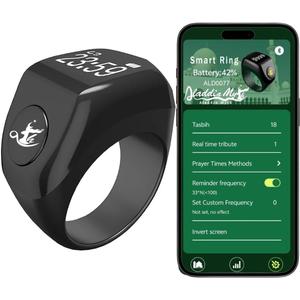 Aladdin Myth Multifunctional Tasbih Prayer Smart Ring, Tasbeeh Counters, Prayer Direction Indicator Guide, 5 Azan Alarm Clock, Electronic Rosary, Step Counting, Heat Rate, SPO2, Blood Pressure, Black