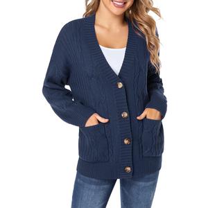 Fuinloth Women's Cardigan Sweater, Oversized Chunky Knit Button Closure with Pockets (XS)
