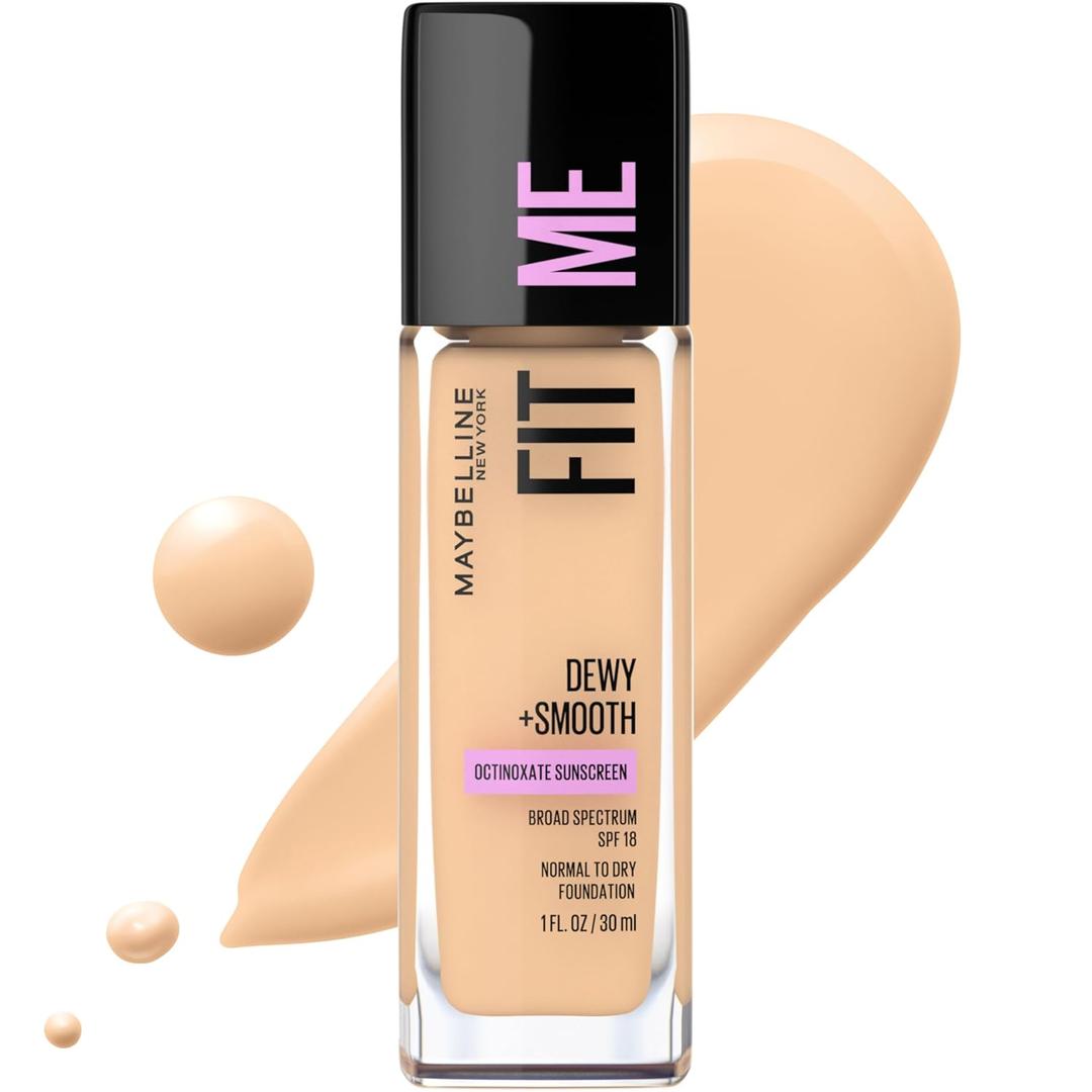 Maybelline Fit Me Dewy + Smooth Liquid Foundation Makeup, Light Beige, 1 Count 