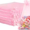 3 x Organza Bags, Organza Bags 4x6, 100 PCS Small Mesh Bag Drawstring, Pink Sheer Wedding Party Favor Bag, Small Mesh Gift Pouch Jewelry Mini Candy Pouch for Wedding, Baby Shower, Birthday Party Supplies