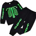 HIHA Toddler Boys Halloween Outfit Nightmare Mummy Skeleton Pullover Sweatshirt Tops Pant Christmas Clothing Set (2-3T)