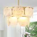 Modern Clouds Gold Chandeliers for Dining Room - 15.7" Clouds Fog Glass Island Light Fixture, Adjustable Hanging Height 4-Light pendant light for Bedroom Living Room Dining Room Kitchen Island Hallway
