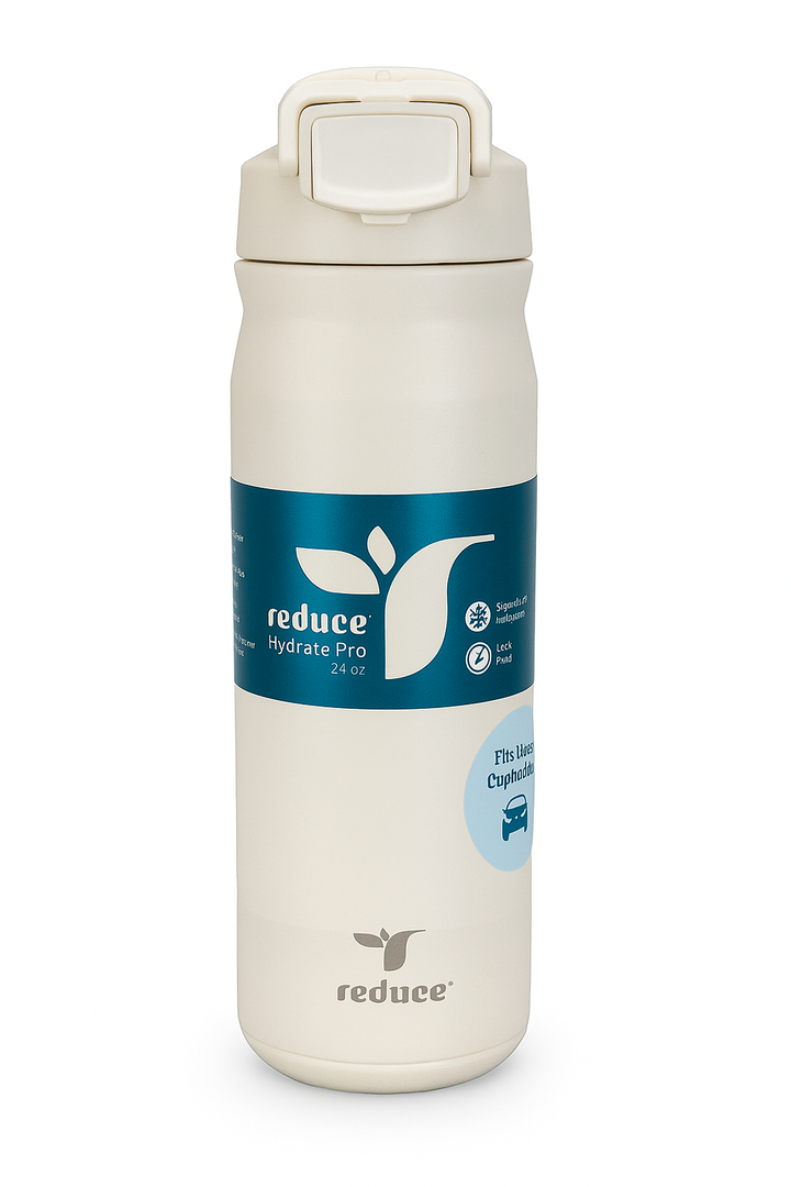REDUCE 32 oz Hydrate Pro Stainless Steel Insulated Water Bottle - Flip Top Leak-Proof Lid, Dishwasher Safe, BPA-Free, Dual Wall Vacuum, Keeps Drinks Cold for 48 Hrs, Cup Holder Friendly - White