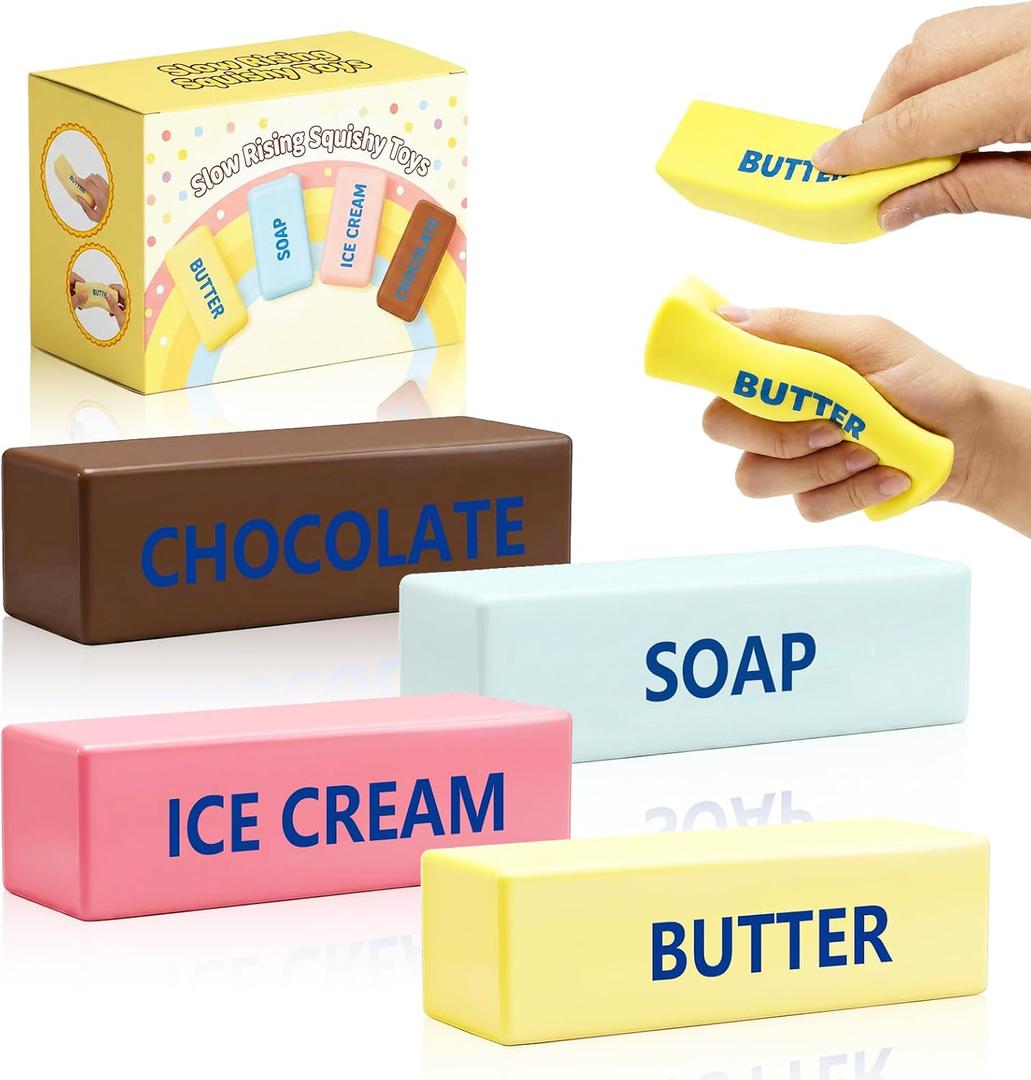 Butter Squishy 4 Pack - Slow Rising Squishy Toy | 4 different colors Squishies Butter Squeeze Toy for Stress Relief,Portable Desk Toy for Adults, Party Favors & Gifts