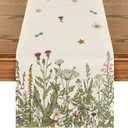Artoid Mode Antique Herbs and Wild Flowers Summer Table Runner, Spring Fall Kitchen Dining Table Decoration for Home Party 13x72 Inch (Off White)