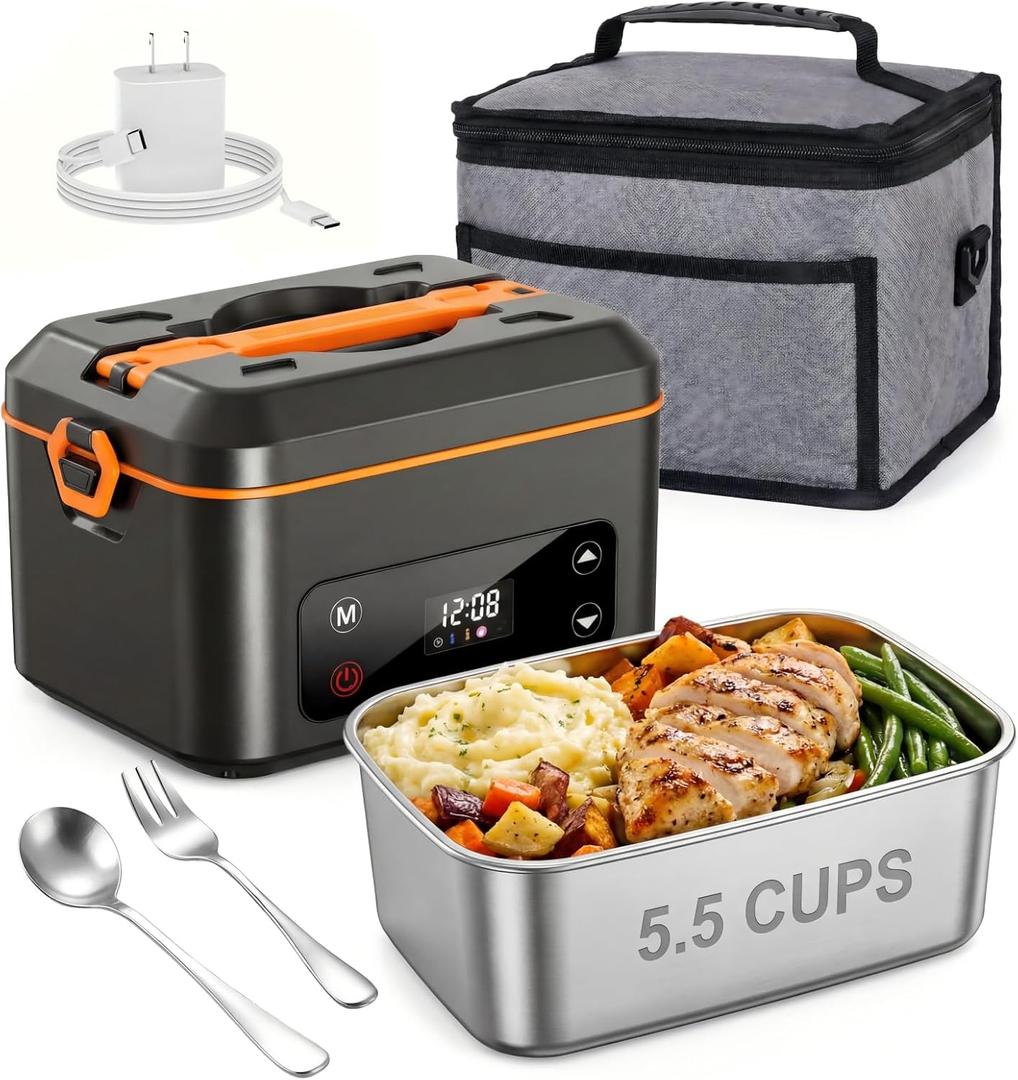 RUDAP Cordless Electric Lunch Box, 24000mAh Rechargeable 1.2L Portable Food Warmer with 5 Heating Modes, Auto Temperature Control, Heated Lunch Box  Perfect for Truck, Office, or Outdoor Worksite