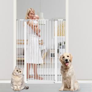 51.18" Tall Extra Tall Pet Gate Dog Door, Auto Close Safety Gates for Kitchen Living Room Doorways Hallway, Indoor Pet Gates for Dogs or Cats(Black) (White, 29.6-40.5")