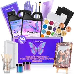HeyClear Epoxy Resin Picture Frame Silicone Mold Kit -34 oz Super Clear and Hard Resina Complete Craft Accessories and Supplies Set for Casting Art, DIY Photo Gifts
