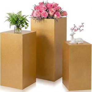 Zonon 3 Pcs Gold Square Pedestal Stands for Party, Metal Display Stands Pillars for Wedding Bridal Ceremony Baby Shower Birthday Party Decorations, 29.5*13.4''(L), 23.6*11.8''(M), 19.7*10.2''(S)