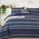 WONGS BEDDING Navy Blue Comforter Set Queen, Reversible Boho Triangle Down Alternative Comforter Set for Queen Bed - 3 Pieces (1 Comforter + 2 Pillowcases), Soft Microfiber Bedding Set 90"x 90"