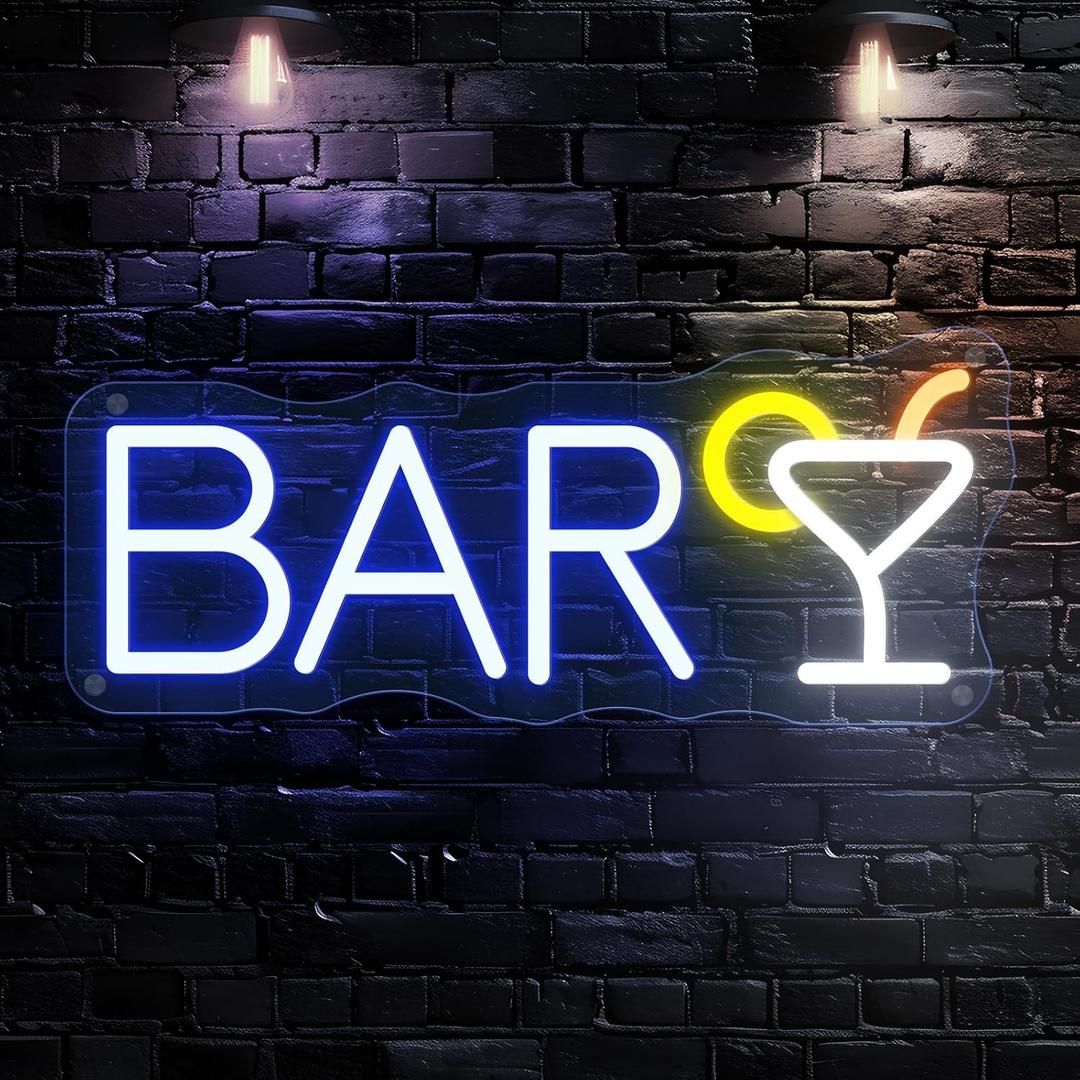 Bar Neon Sign 14x 9 in, Led Neon Light Decor for Home,Restaurant,Music Concert,Pub,Cocktails Party