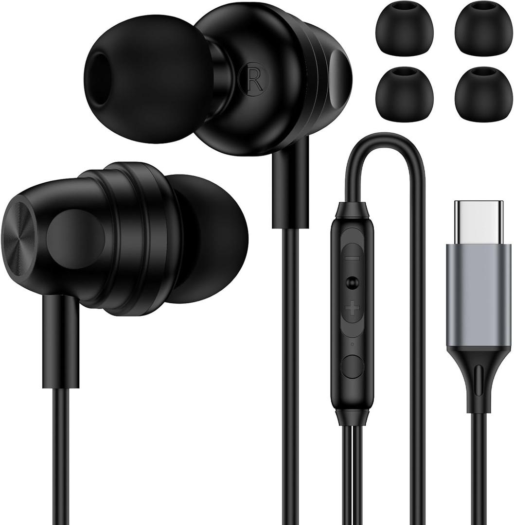 USB C Earbuds Wired Headphones for iPhone 16 17 Pro Max 17 Pro 17 Air 16e 15 iPad Pixel 10 9 8 Type C Headphones Wired Earphones for Samsung Galaxy A16 5G A17 A26 A56 S25 Ultra S24 S23 with Microphone