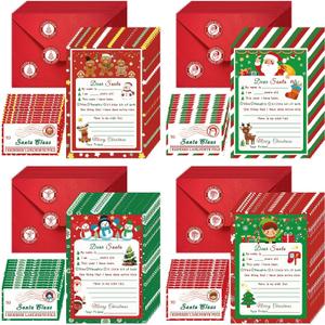 192 Pcs Letter to Santa Kit Official Wish List 48 Set Santa Letter with Christmas Cards 5"x 7"Envelopes Stickers Stamps for Writing Christmas List Holiday Greeting
