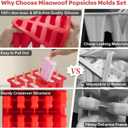 Miaowoof Homemade Popsicle Molds, 10-Cav Non-BPA Silicone Ice Pop Maker, with 50 Sticks, 50 Bags, 10 Reusable Sticks, Funnel, Brush and Ice Pop Recipe (Red)