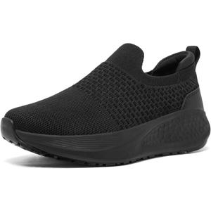 SHULOOK Non Slip Work Shoes for Women Slip Resistant Sneakers Mesh Slip On Food Service Shoes Chef Kitchen Restaurant Lightweight Comfortable Sock Shoes (Black)