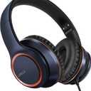 LORELEI X8 Over-Ear Wired Headphones with Microphone with 1.45m-Tangle-Free Nylon Line&3.5mm Plug,Lightweight Foldable & Portable Headphones for Smartphone,Tablet,Computer,Mp3/4(Dark Blue)