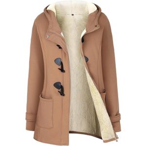 Gihuo Winter Jackets for Women Sherpa Lined Jacket Women Duffle Toggle Coat Hooded Fleece Jacket (Large, Khaki)