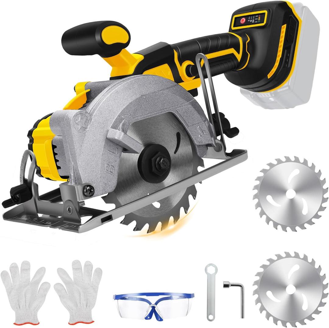 5.5 Inch Cordless Circular Saw for Dewalt 20V Battery, Power Wood Saw with Brushless Motor, 0-45 Cutting Bevel, Max Cutting Depth 1.9"(90), 1.57"(45), Idea for Wood, Plastic, Soft Metal