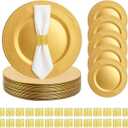 110 Pcs Charger Plates 13'' Round Dinner Plate Chargers Set Include 55 Napkin Rings 55 Plastic Beaded Plate Chargers for Wedding Party Table Setting(Gold)